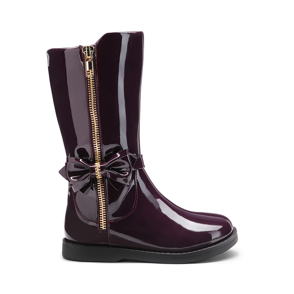 Bowknot Side Zipper Kids Riding Boots - RED WINE PAT - 2